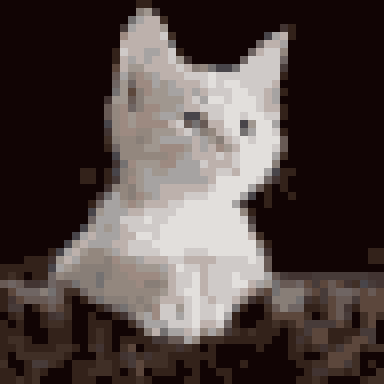 Pixel art of a white kitten