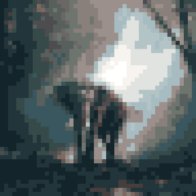 Pixel art of a backlit wildlife scene
