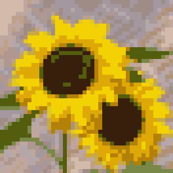 Pixel art of yellow sunflowers